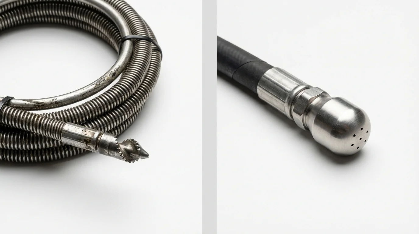 Drain snake cable and hydro jetting nozzle used for drain cleaning in Superior, MT