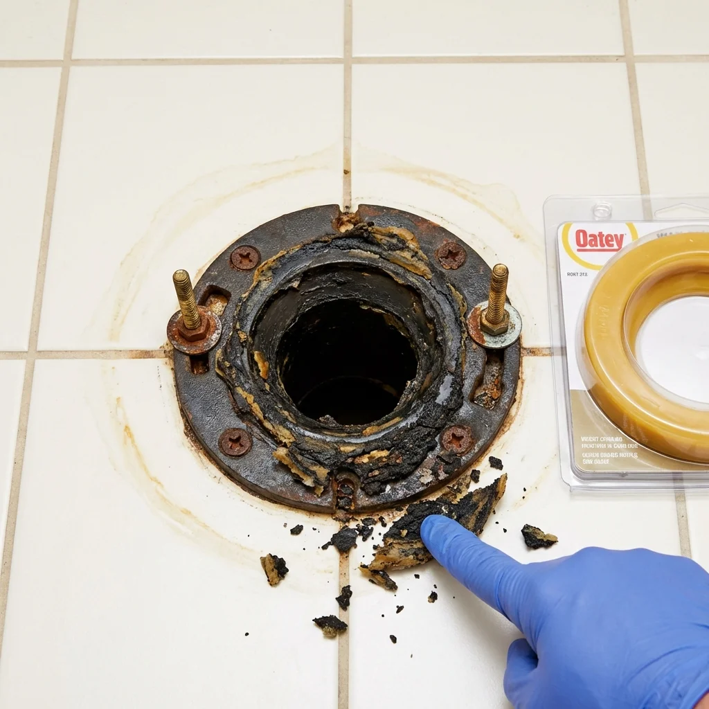 Failed wax ring showing water seepage at the base of a toilet in a Superior, MT home